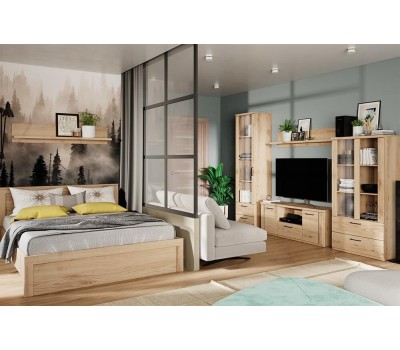 Модульная мебель АНРЭКС DOORSET Шкаф с витриной 1V2S. Цвет ДУБ НАВАРРА (2 уп.)