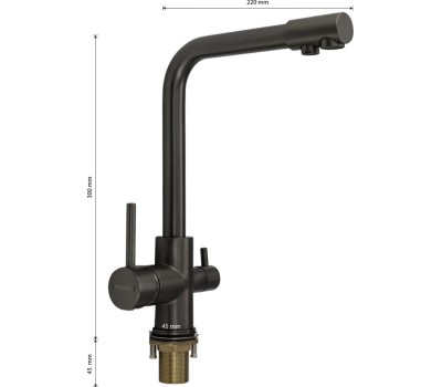 Смеситель для кухни MAGNUS 8247 Смеситель кухонный ГРАФИТ, шаровый, с двойным выпуском воды для фильтра, материал латунь
