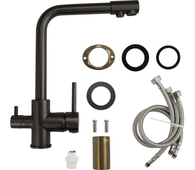 Смеситель для кухни MAGNUS 8247 Смеситель кухонный ГРАФИТ, шаровый, с двойным выпуском воды для фильтра, материал латунь