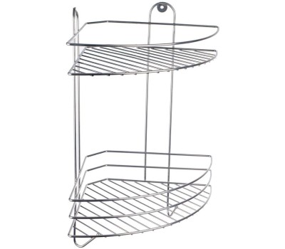 РОССИЯ RUS-385002-2 Полка для ванной 2-х ярусная угловая с крючками