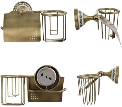 Аксессуары для ванной комнаты и туалета BRIMIX 94244 Держатель освежителя воздуха и туалетной бумаги с экраном, цвет БРОНЗА, с керамической вставкой с орнаментом