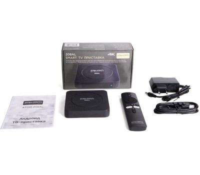 Приставка Смарт ТВ ATOM-208AL (Android TV Box), Allwinner H313, 2/8Gb, BT-пульт с микроф. АTOM