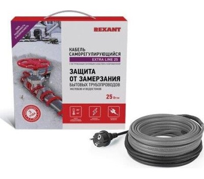 REXANT Кабель греющий саморегулирующийся модель SRL Extra Line 25MSR-PB, на трубу, 10м/250Вт