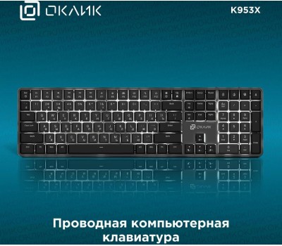 Клавиатура OKLICK Клавиатура K953X, проводная, USB, механическая, черный/серый [1901086]