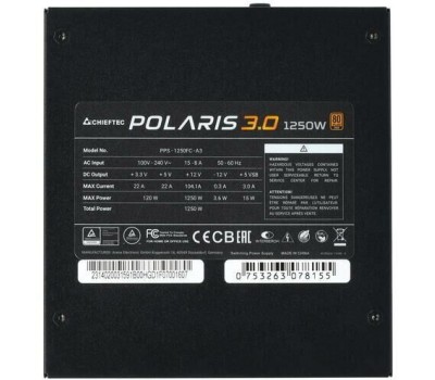 Блок питания CHIEFTEC Блок питания Polaris PPS-1250FC-A3, 1250Вт, 80 PLUS GOLD, 135мм, черный, retail