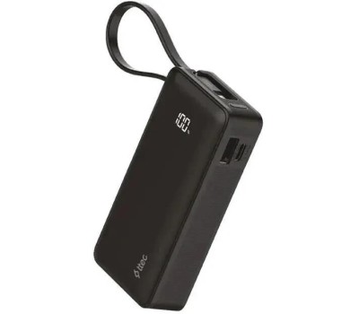TTEC Внешний аккумулятор ReCharger LCD 10000mAh PD 20W Powerbank USB-C&USB-A со встроенным кабелем USB-C. Цвет: черный