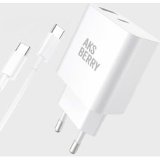 СЗУ AKSBERRY (6900253240015) T43 20W PD + QC3.0 + кабель Type C , белый