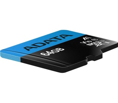 Карта памяти A-DATA 64GB MicroSDHC Class10 UHS-I A1 + адаптер (AUSDX64GUICL10A1-RA1)