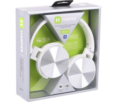 Наушники беспроводные HARPER HB-217 WHITE (BLUETOOTH, с микрофоном, MICROSD, MP3-плеер)