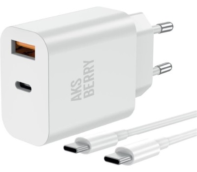 СЗУ AKSBERRY (6900253240015) T43 20W PD + QC3.0 + кабель Type C , белый