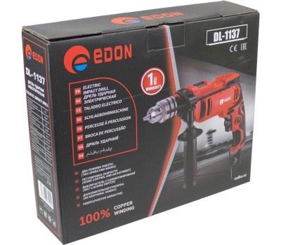 Дрель ударная EDON DL-1137 черный/красный 8445 1100Вт