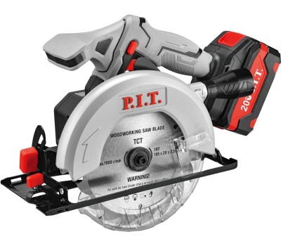 Пила циркулярная аккумуляторная P.I.T. Пила циркулярная аккум. PKS20H-165A/1 (20В, диск 165мм, пропил 52мм, 4300об/мин, 1акб4Ач, ЗУ)