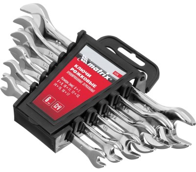 MATRIX Набор ключей рожковых 6 шт, 6-17 мм, CrV, Elliptical, зеркальное хромирование 15236