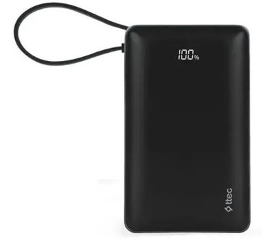 TTEC Внешний аккумулятор ReCharger LCD 20000mAh PD 65W Powerbank USB-C&USB-A со встроенным кабелем USB-C. Цвет: серый
