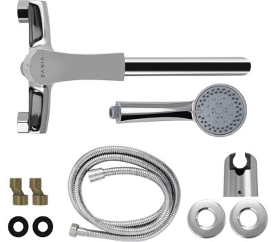 FABIA - Смеситель для ванны с длинным, плоским изливом, шаровый, с дивертором м/к на корпусе, цвет ХРОМ. 9682