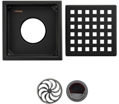 САНАКС - Трап душевой, из нержавеющей стали, 110 х 110 мм, крышка с перфорацией, СУХОЙ ЗАТВОР, вертикальный выпуск 50 мм, цвет ЧЕРНЫЙ 1181