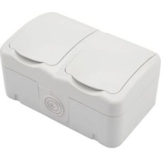 KRANZ (KR-78-0606) БЛОК ГОРИЗОНТАЛЬНЫЙ 2 РОЗЕТКИ MINI OG IP54 С ЗАЗЕМЛЕНИЕМ, О/У, БЕЛЫЙ