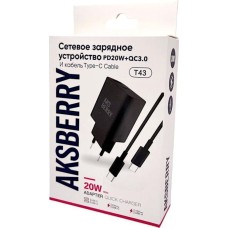 СЗУ AKSBERRY (6900253230016) T43 20W PD + QC3.0 + кабель Type C , черный