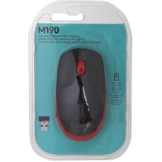 LOGITECH Мышь M190, оптическая, беспроводная, USB, черный и красный [910-005926]