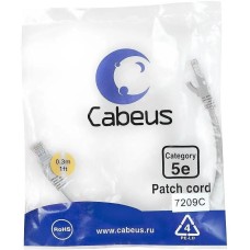 CABEUS Патч-корд PC-UTP-RJ45-CAT.5E-0.3M U/UTP RJ-45 вил.-вилка RJ-45 кат.5E 0.3м серый ПВХ