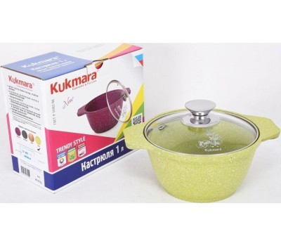 Кастрюля KUKMARA к11tsl а/пр литая 1,0л стекл/кр Trendy style lime