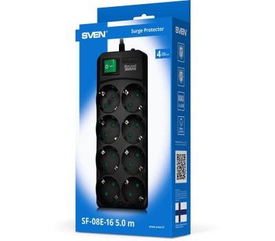 Сетевой фильтр SVEN SF-08E-16 - 8 роз х 5,0 м черный
