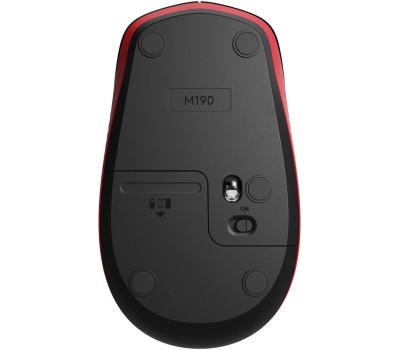 LOGITECH Мышь M190, оптическая, беспроводная, USB, черный и красный [910-005926]