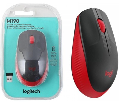 LOGITECH Мышь M190, оптическая, беспроводная, USB, черный и красный [910-005926]