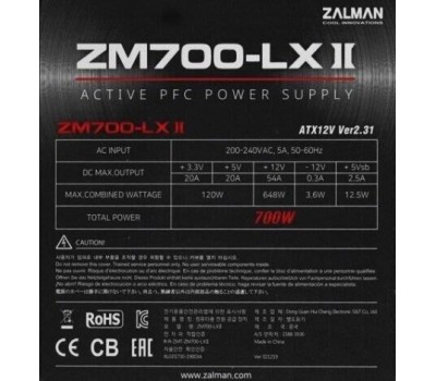 Блок питания ZALMAN Блок питания 600W ZM600-LXII черный (ATX, APFC, 20+4P, 2xPCIe 6+2P, 3хMolex, 6xSATA, 120mm fan, RTL) (ZM600-LXII)