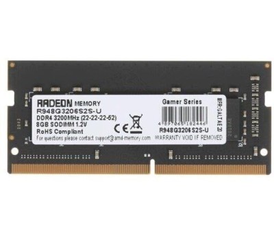 AMD RADEON Модуль памяти R9 Gamers Series Black Gaming Memory R948G3206S2S-U 8GB DDR4 3200 SO DIMM Non-ECC, CL16, 1.2V, RTL (182446) {100}
