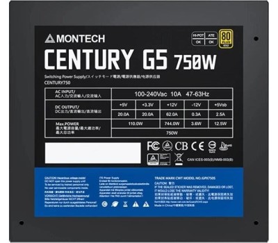 MONTECH Блок питания Century Gold G5, 750Вт, 80 PLUS GOLD, 120мм, черный, retail [century gold g5 750]