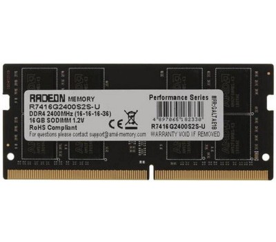 AMD Оперативная память Radeon R7 Performance Series R7416G2400S2S-U DDR4 - 1x 16ГБ 2400МГц, для ноутбуков (SO-DIMM), Ret