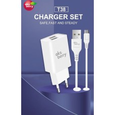 АККУМУЛЯТОРЫ И ЗАРЯДНЫЕ УСТРОЙСТВА AKSBERRY (6900203230010) СЗУ T38 2 USB 2.4A + MicroUSB белый