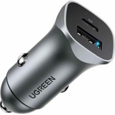 UGREEN Автомобильное зарядное устройство CD130 (30780) USB-C PD+USB-A QC 24W Fast Car Charger. Цвет: серый космос