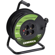 IEK Удлинитель силовой GENERICA УК40 (WKP10-10-04-40-G) 3x1.0кв.мм 4розет. 40м ПВС 10A катушка черный