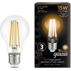 GAUSS Лампа светодиодная Filament 102902115 15Вт цок.:E27 груша 220B св.свеч.бел.теп. (упак.:10шт)