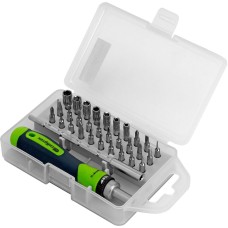 СИБРТЕХ Отвертка реверсивная для точных работ с набором бит и торцевых головок, 32 предмета, CrV 13370