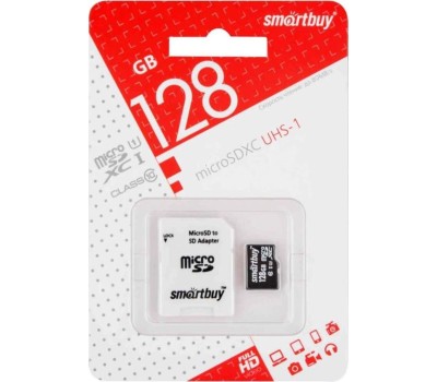 Карта памяти SMARTBUY (SB128GBSDCL10-01) MicroSDXC 128GB Class10 UHS-I U1 + адаптер