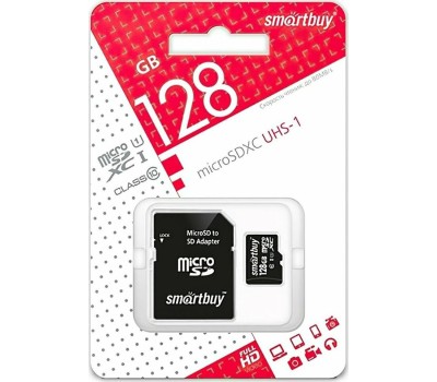 Карта памяти SMARTBUY (SB128GBSDCL10-01) MicroSDXC 128GB Class10 UHS-I U1 + адаптер
