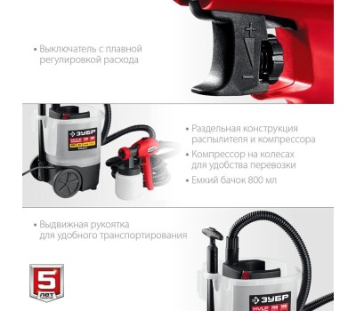 Краскопульт ЗУБР КПЭ-750 Краскопульт электрический, компрессорный, 750 Вт