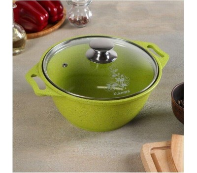 Кастрюля KUKMARA к21tsl а/пр литая 2,0л стекл/кр Trendy style lime