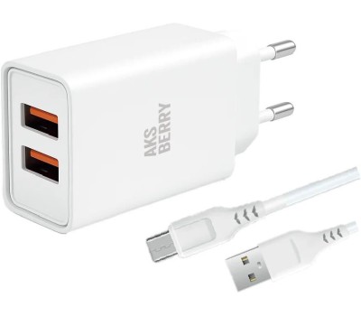 АККУМУЛЯТОРЫ И ЗАРЯДНЫЕ УСТРОЙСТВА AKSBERRY (6900203230010) СЗУ T38 2 USB 2.4A + MicroUSB белый