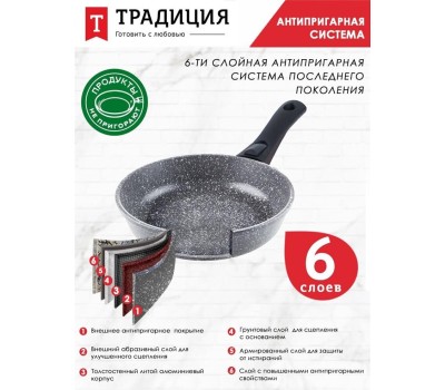 Сковорода ТРАДИЦИЯ ТМ2225 а/пр литая 22см съемн/руч Мрамор