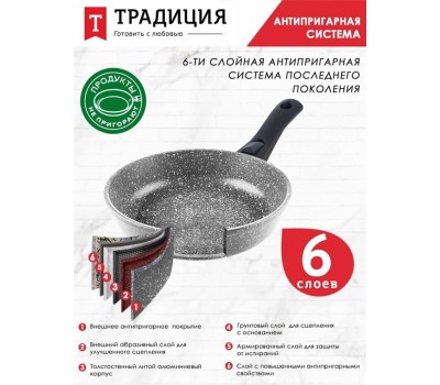 Сковорода ТРАДИЦИЯ ТМ2245И а/пр литая 24см съемн/руч Мрамор индукция