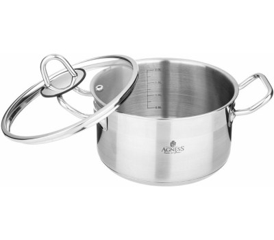 Кастрюля AGNESS 916-453 нерж. со стекл.крышкой 22X12см 4,2л