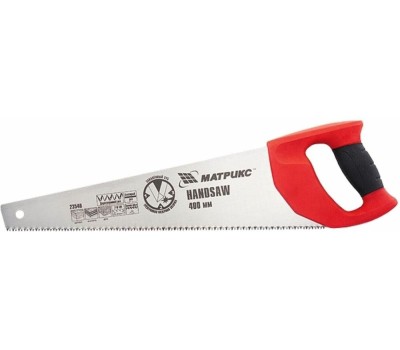 Ножовка MATRIX Ножовка по дереву, 400 мм, 7-8 TPI, зуб-3D, каленый зуб, двухкомпонентная рукоятка 23540