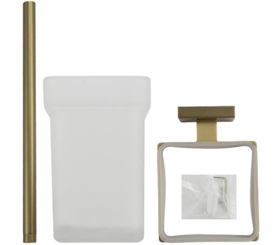 Аксессуары для ванной комнаты GFMARK 93162 Ёрш для унитаза, со стеклянной колбой, с креплением к стене из нержавеющей стали, с квадратным основанием, цвет МАТОВОЕ ЗОЛОТО