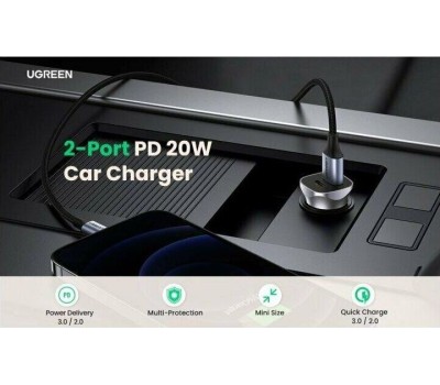 UGREEN Автомобильное зарядное устройство CD130 (30780) USB-C PD+USB-A QC 24W Fast Car Charger. Цвет: серый космос