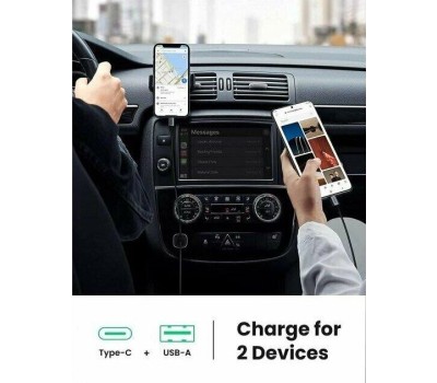 UGREEN Автомобильное зарядное устройство CD130 (30780) USB-C PD+USB-A QC 24W Fast Car Charger. Цвет: серый космос