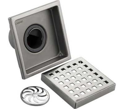 САНАКС - Трап душевой, из нержавеющей стали, 110 х 110 мм, крышка с перфорацией, СУХОЙ ЗАТВОР, вертикальный выпуск 50 мм, цвет САТИН . 1183
